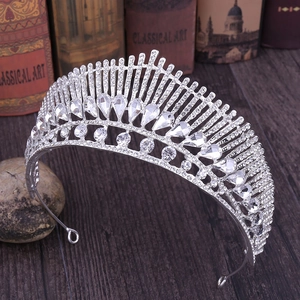 Elegant peacock tail silver tiara with sparkling crystal rhinestones for wedding bridal hair