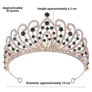 Baroque bridal crown dimensions detail: Weight 85g, Height 6.2cm, Diameter 14cm with green crystals