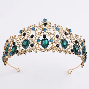 Baroque Leaf Bridal Crown Alloy Rhinestone Crystal Tiara Elegant Headpiece For Wedding Party Prom Women Hair Accessories