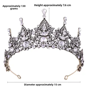 Baroque bridal crown details: weight 130g, height 7.6cm, and 15cm diameter size