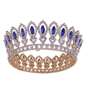 Baroque Vintage Round Bridal Crown Crystal Rhinestone Tiara Luxury Wedding Hair Accessories Women Pageant Party Jewelry