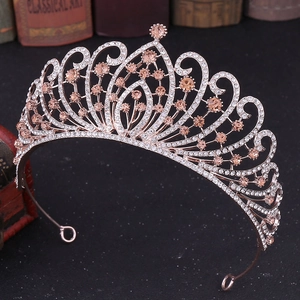 Baroque Luxurious Alloy Rhinestone Wedding Crown Bridal Tiara For Women Prom Party Elegant Floral Pageant Hair Accessories