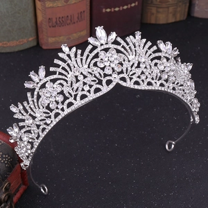 Couronne de mariée florale en argent avec strass brillants pour accessoires de cheveux