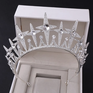 Sparkling silver star crown tiara with brilliant rhinestones in a white gift box