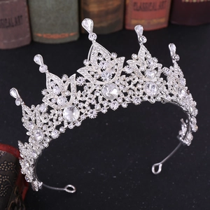 Baroque vintage bridal crown with silver crystals and sparkling water drop rhinestones