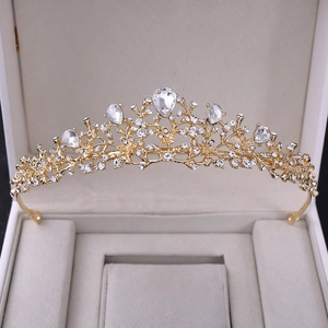 Elegant floral bridal tiara with sparkling rhinestones and water drop crystals in a gift box