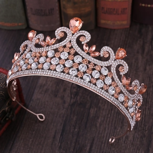 Couronne en or rose avec cristaux champagne et diamants pour accessoire de mariée