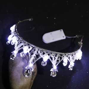 Luminous crystal bridal crown with LED lights and teardrop rhinestones for wedding decor