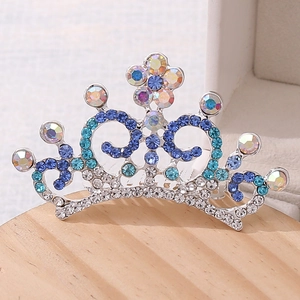 Peigne à cheveux couronne argenté élégant avec strass bleus et cristaux pour fêtes de filles