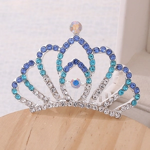 Elegant girls rhinestone crown tiara with blue and opal stones for birthday parties