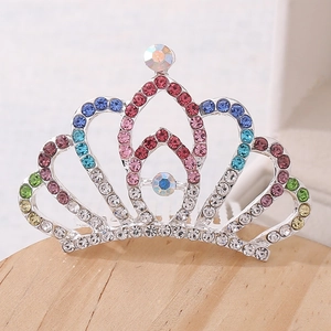 Rhinestone Crown Hair Comb For Girls Princess Tiara Kids Performance Birthday Party Silver White Pink Blue Colorful Alloy Hair Accessories