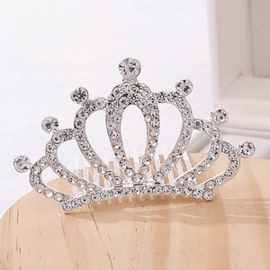 Elegant silver crown hair comb with sparkling rhinestones for little girls birthday parties