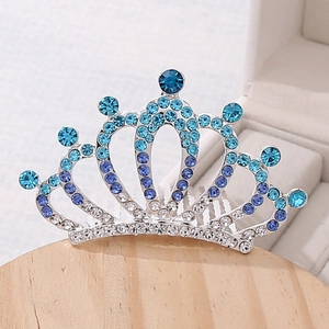 Sparkling silver crown hair comb with gradient blue crystals for girls birthday party