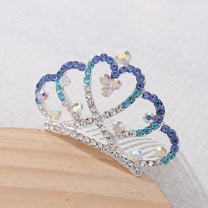 Elegante pettine a corona da principessa con strass blu e argento per bambine