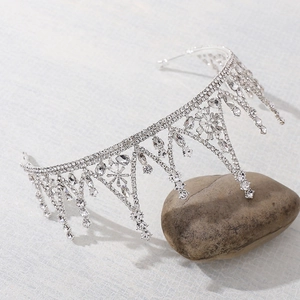 Golden baroque crown for brides featuring silver alloy base with shimmering crystals