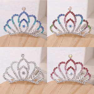 Elegant rhinestone crown hair combs for girls in multiple colors for party and dance events