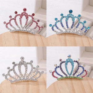 Kids Rhinestone Crown Hair Comb Princess Birthday Party Performance Alloy Tiara Headpiece For Girls Hair Accessories