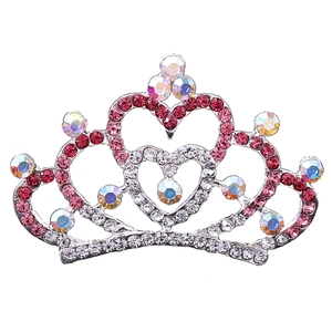 Eleganter herzförmiger Braut-Kronenkamm mit rosa und weißen Strasssteinen in Silber