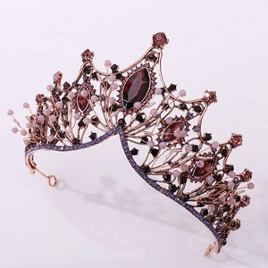 Baroque vintage crown featuring purple rhinestones and intricate bronze metal design