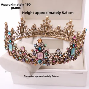 Détails couronne de mariée baroque: 16cm diamètre, 5,6cm hauteur, 190g avec cristaux colorés