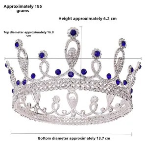 Detailed dimensions of the crystal bridal crown with blue and clear rhinestones