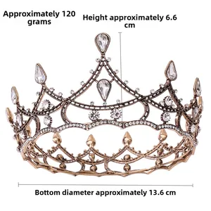 Baroque black crystal crown dimensions: 120g weight, 6.6cm height, and 13.6cm diameter