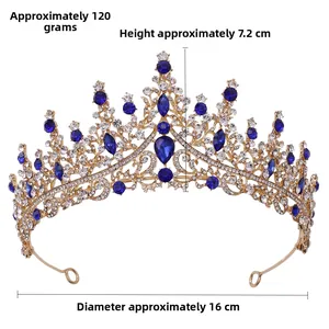 Dimensions du diadème doré avec strass bleus: diamètre de 16cm et hauteur de 7,2cm