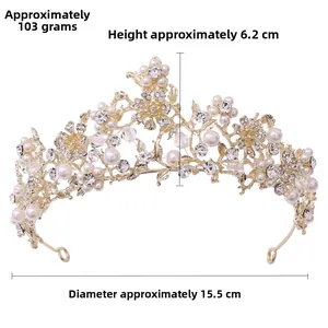 Detail view of floral bridal crown showing 103g weight and 6.2cm height specifications