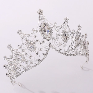 Detailed macro view of silver wedding crown featuring marquise crystals and rhinestones