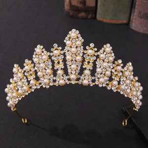 Corona Matrimoniale Barocca di Lusso Lega Strass Perla Artificial Tiara per Sposa Accessori Capelli Banchetto Festa Gioielli
