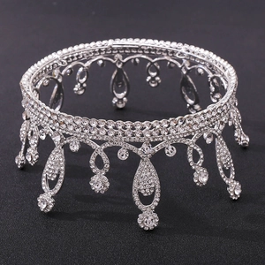 Exquisite silver bridal crown with white rhinestones and dangling gem accents