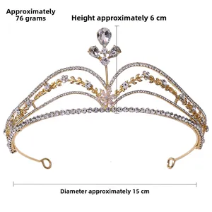 Detail of flower bridal tiara crown, 6cm high, 15cm diameter, 76g, with sparkling rhinestones