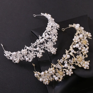 Exquisite bridal flower tiara set with crystals and pearls in gold and silver finishes