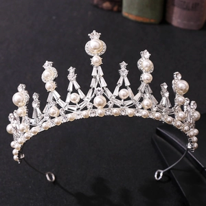 Baroque Alloy Artificial Pearl Rhinestone Bridal Crown Luxury Crystal Wedding Tiara For Women Gold Silver Vintage Banquet Headpiece Jewelry