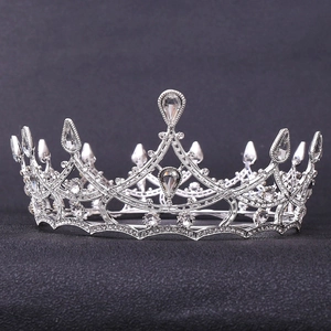 Elegant silver bridal tiara with sparkling rhinestones and pear-cut crystal drops