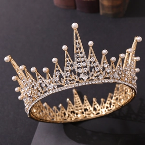 Baroque Luxurious Alloy Bridal Crown With Crystal Rhinestone And Artificial Pearl European Style Wedding Banquet Tiara Hair Accessory For Women