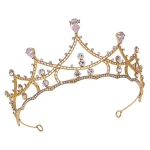 Diadème de mariée doré élégant avec pierres en zircon et design ajouré complexe