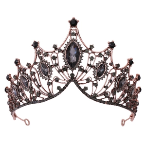 Vintage black Baroque crystal bridal crown in antique bronze finish for weddings