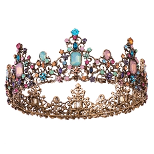 Couronne de Mariée Baroque Rétro Luxe Strass Colorés Incrustés Serre-tête Pour Mariage Fête d'Anniversaire Bijoux de Cheveux Diadème