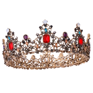 Couronne de mariée baroque luxueuse avec finition bronze vintage et gemmes colorées