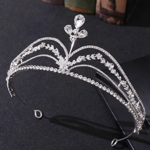 Korean Floral Bridal Crown Tiara Alloy Rhinestone Zirconia Inlaid Wedding Birthday Party Hair Accessories For Women Jewelry