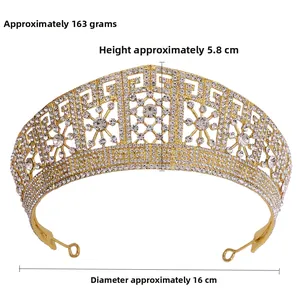 Detailed specs of baroque bridal crown showing 5.8cm height and 16cm diameter dimensions