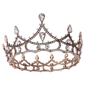 Baroque black luxury crystal bridal crown with vintage rhinestone and bronze alloy detail
