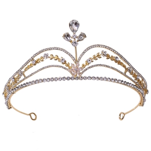 Elegant gold bridal tiara with sparkling rhinestones and water drop crystals