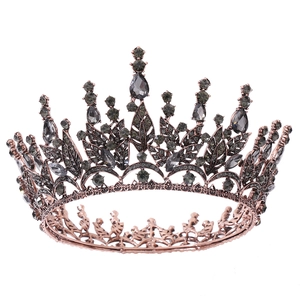 Baroque leaf bridal crown with dark red crystals and rhinestones in bronze finish