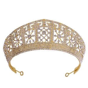 Baroque bridal crown in gold zinc alloy with sparkling rhinestones for wedding hair accessories