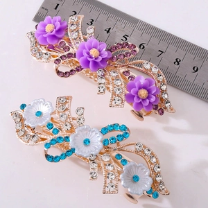 Elegante Blumen-Haarspangen mit Kristallen und Harzblüten für Damen, 9 cm Set