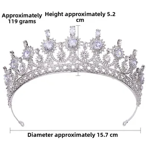 Detailed size specifications of a bridal silver crown with weight and crystal dimensions