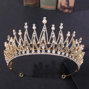 Couronne de Mariée de Luxe en Alliage de Cristal Avec Fausse Künstliche Perle Strass Scintillant Tiara Bandeau Pour Mariage Banquet