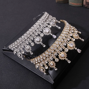 Tiares de mariée élégantes en or et argent avec zircons et strass en forme de poire